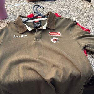 Vintage Formula 1 Olive Green Rugby Polo Shirt